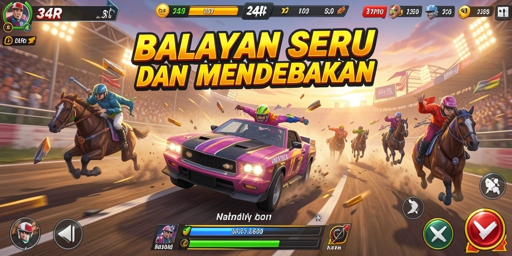 Screenshot menampilkan aktivitas balapan intens dan aksi kendaraan.
