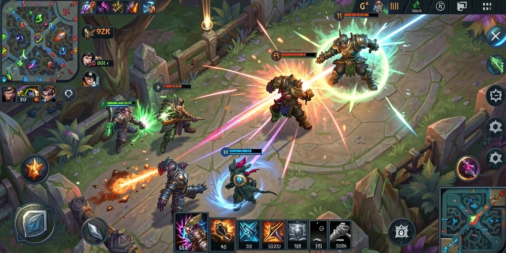 Gameplay seru 9ZK dalam pertempuran MOBA yang intens.