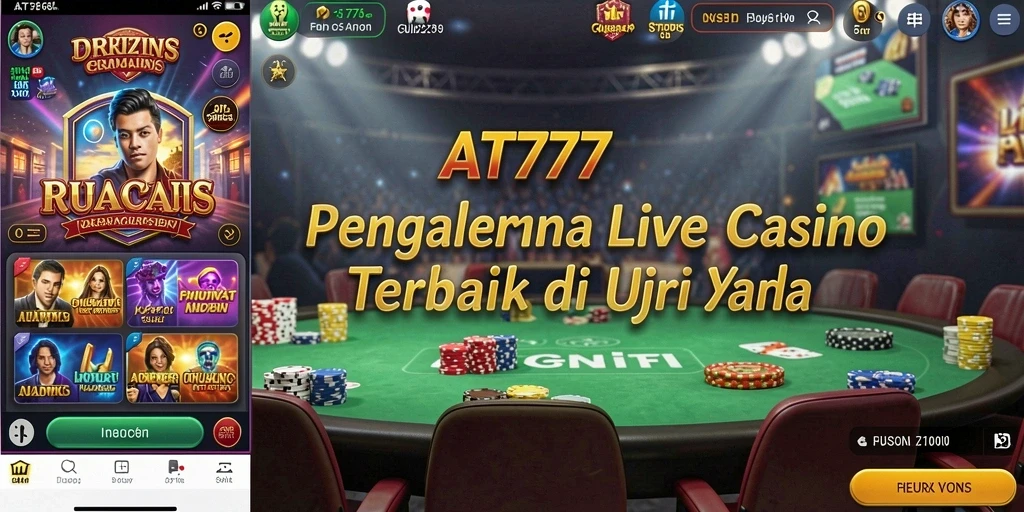 Screenshot gameplay AT777 menampilkan dealer langsung dan suasana kasino.