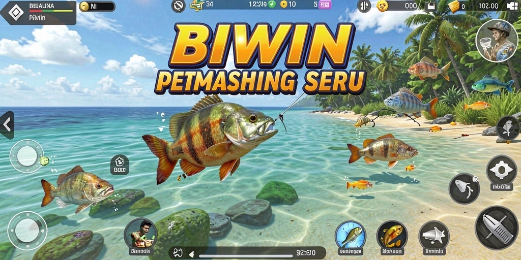 Tampilan gameplay seru memancing di berbagai lokasi menawan di BIWIN.