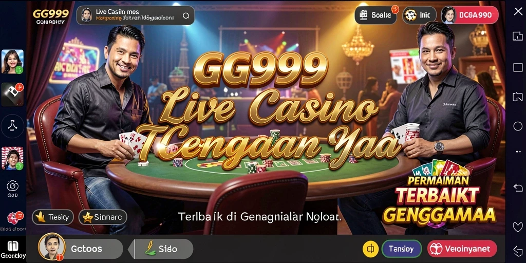 Screenshot gameplay GG999 menampilkan dealer profesional dan pemain yang bersemangat.