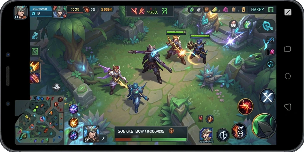 Tampilan seru gameplay MOBA di HARAPJP.