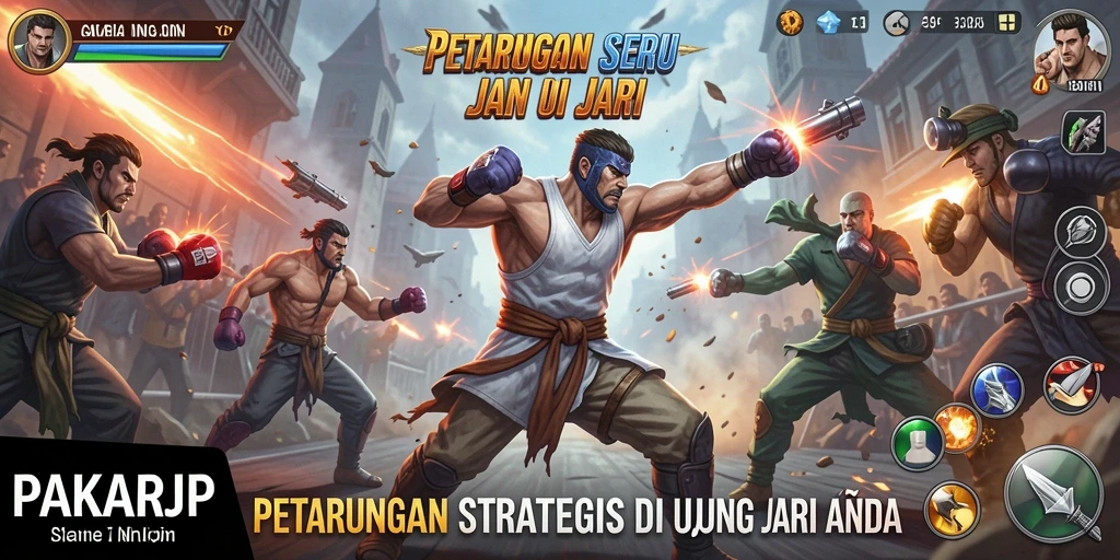 Tangkapan layar PAKARJP menunjukkan pertarungan epik antara karakter berbeda.