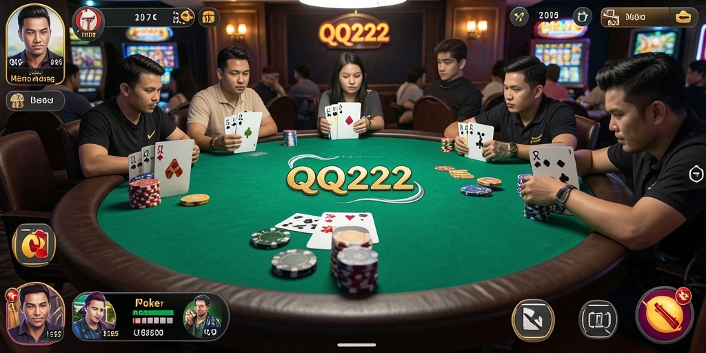 Tampilan gameplay QQ222 dengan aksi Poker yang menegangkan.
