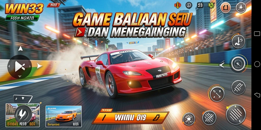 Screenshot gameplay dinamis WIN33 yang menampilkan balapan intens.